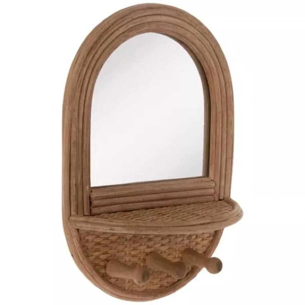 Wood Wall Mirror With Hooks